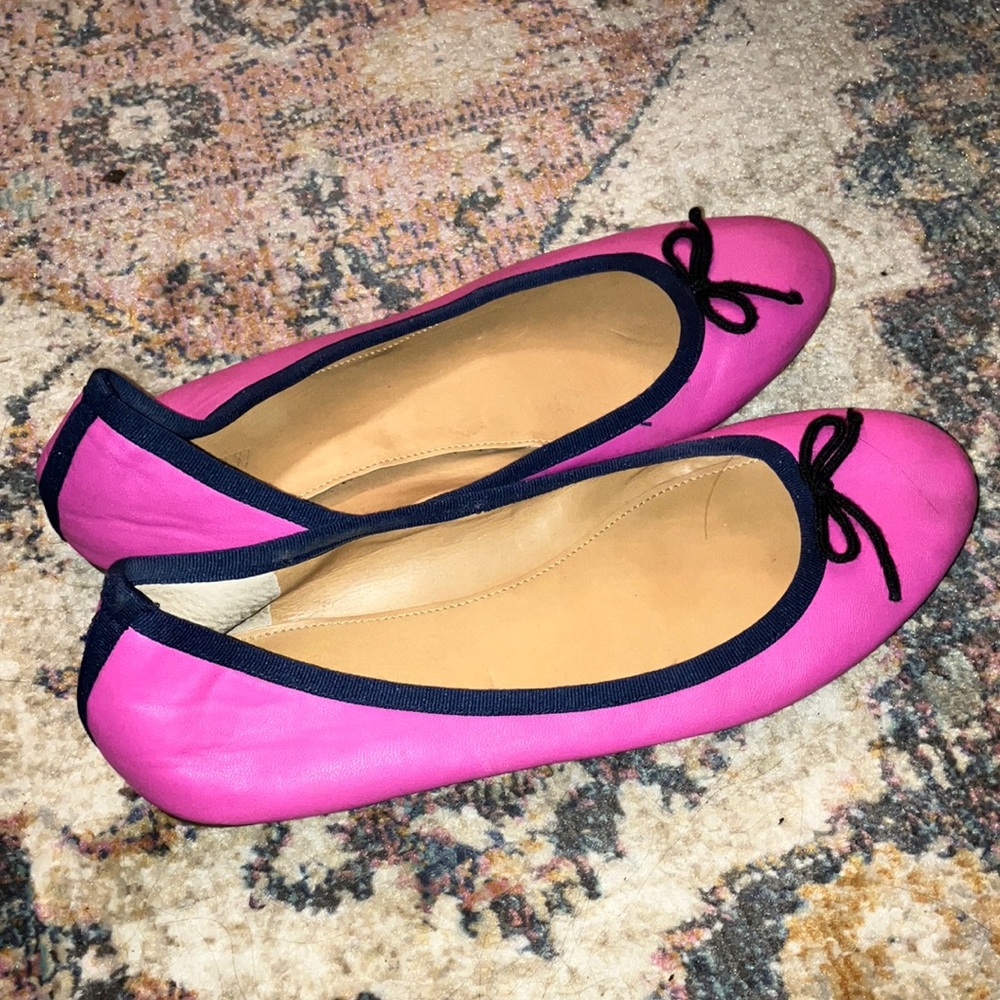 J Crew Pink and Navy Blue Ballet Slippers Size 10 (Gently Used)
